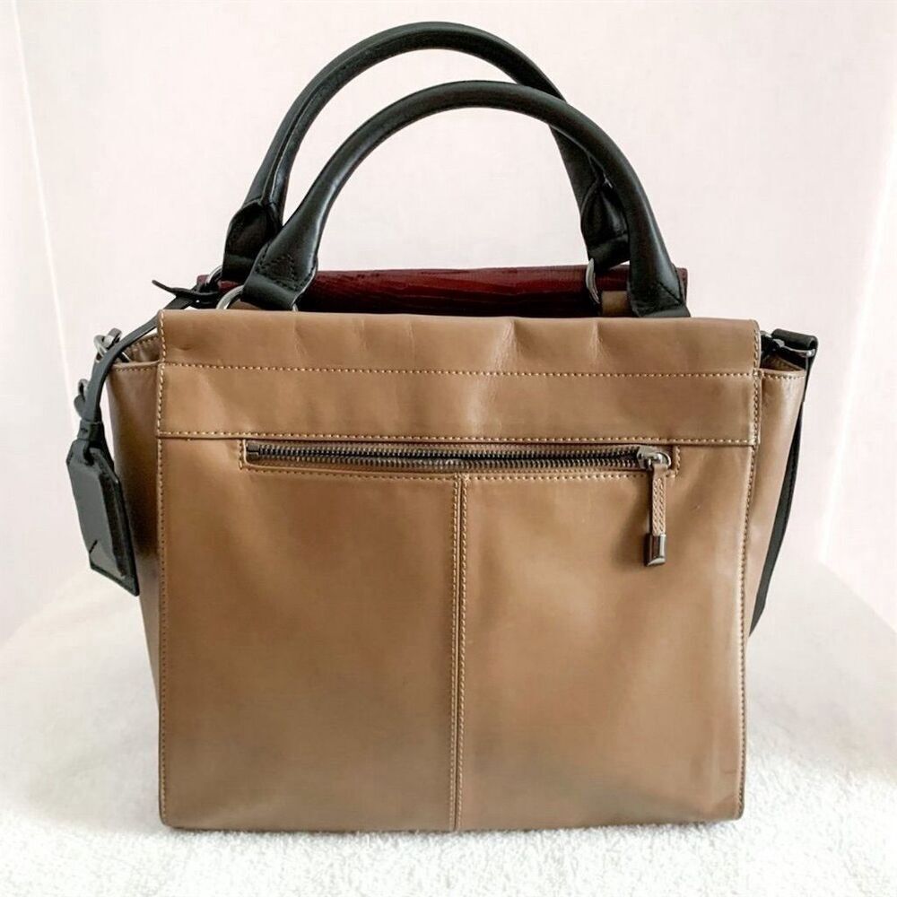 Vince Camuto 'Max' Tri-Color Leather Satchel Croc-Embossed Flap Adjustable Strap - Picture 14 of 16